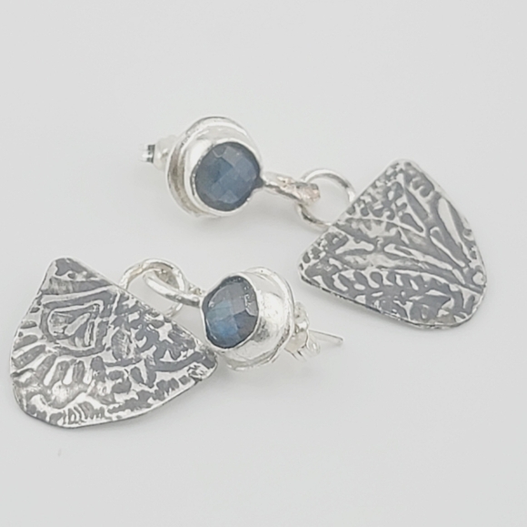 DREAMYJWLS Jewelry - LABRADORITE EMBOSSED POST EARRINGS HANDMADE IN STERLING SILVER METAL